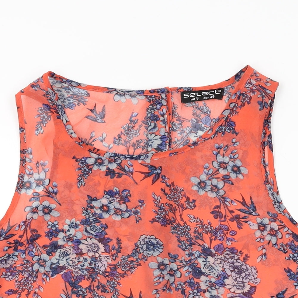 Select Womens Pink Floral Polyester Basic T-Shirt Size 8 Round Neck