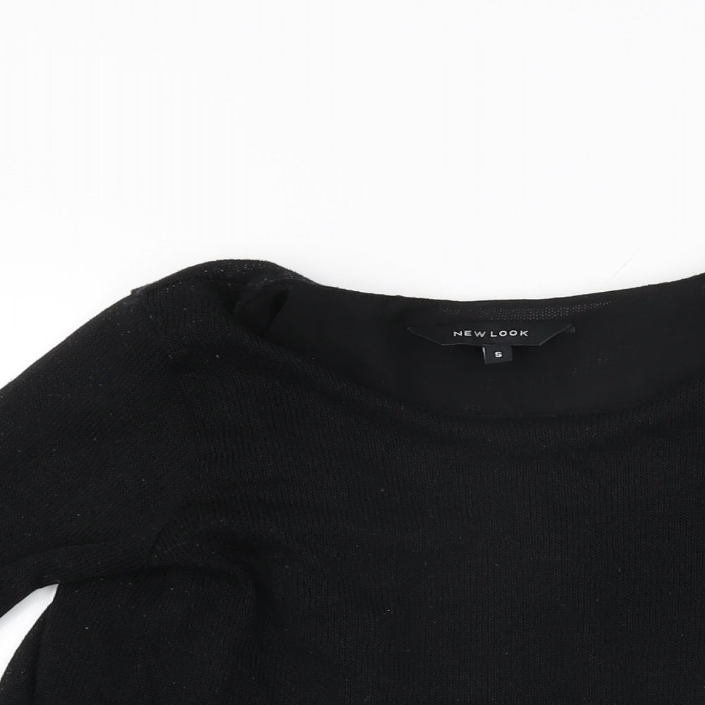 New Look Womens Black Polyester Basic T-Shirt Size S Round Neck