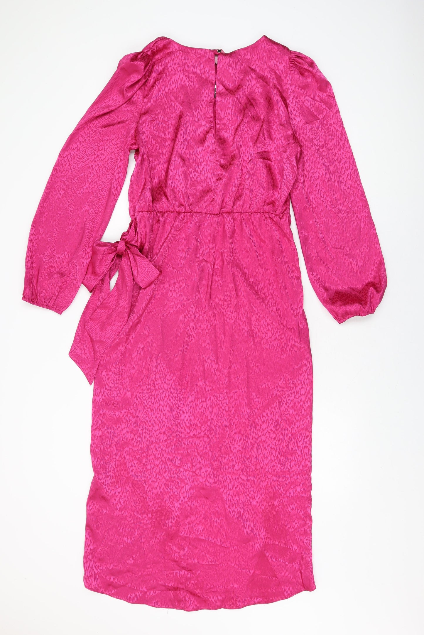 New Look Womens Pink Geometric Polyester Wrap Dress Size 12 Round Neck Tie