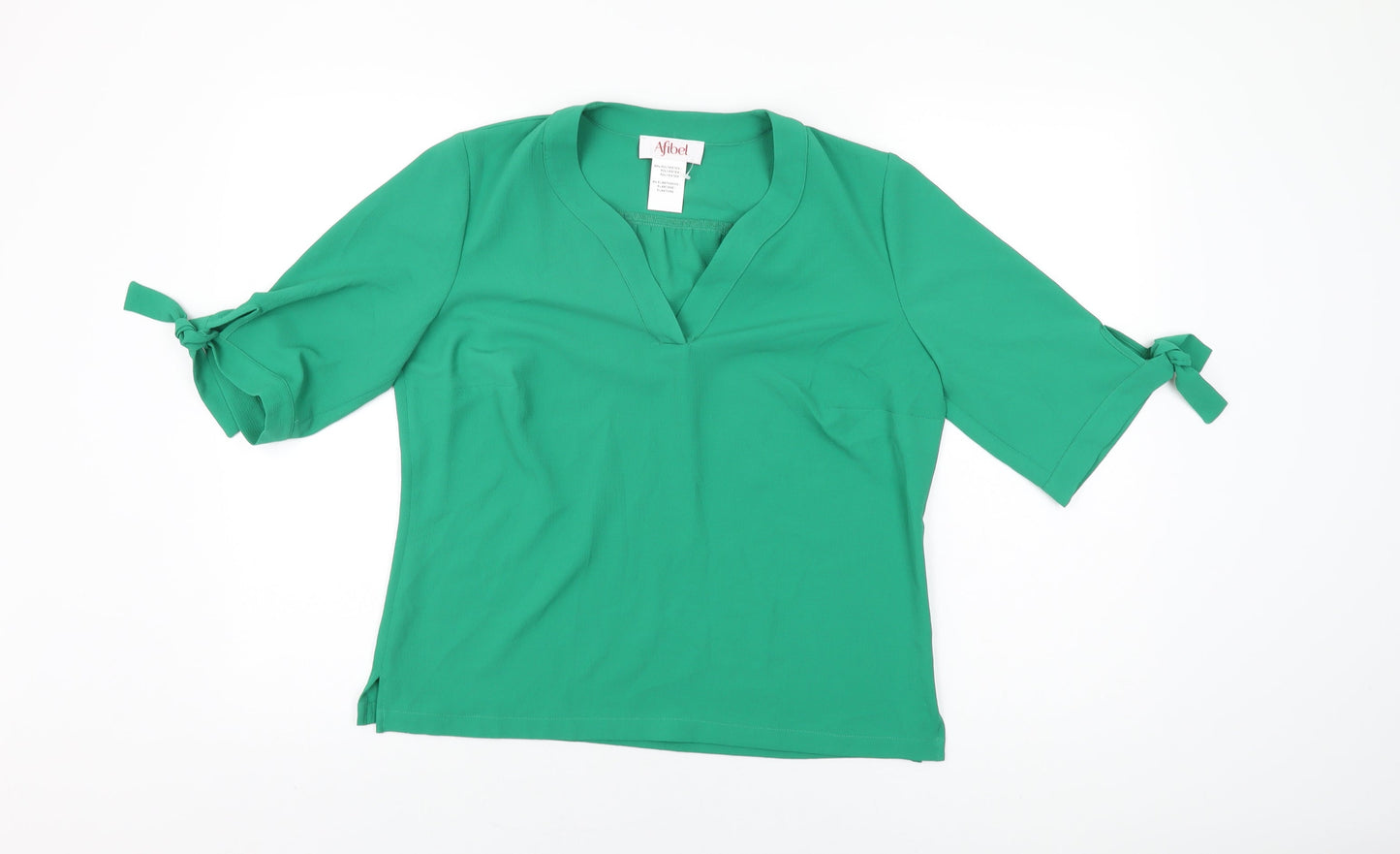 Afibel Womens Green Polyester Basic T-Shirt Size 12 V-Neck