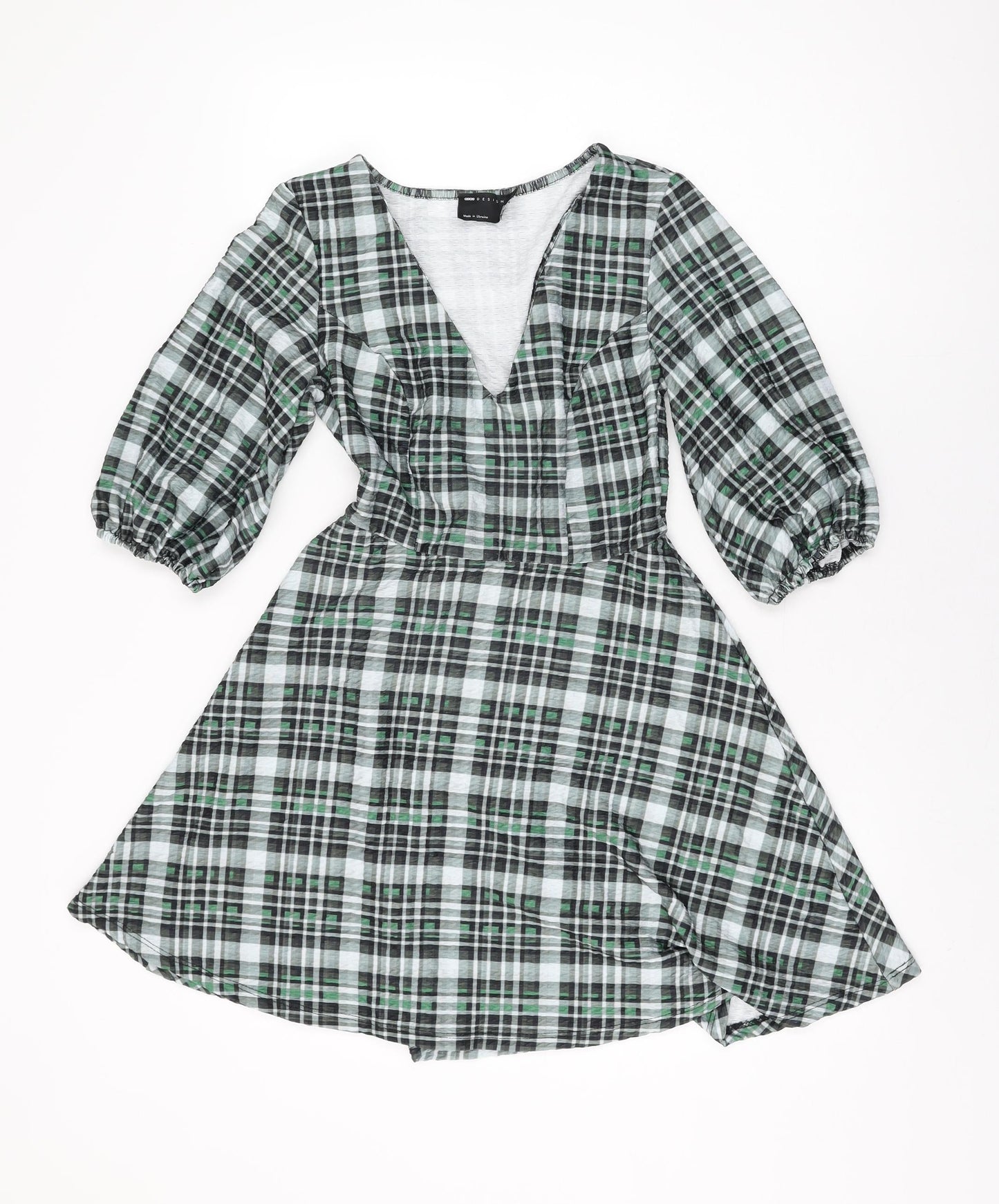 ASOS Womens Green Geometric Polyester Skater Dress Size 8 V-Neck Pullover