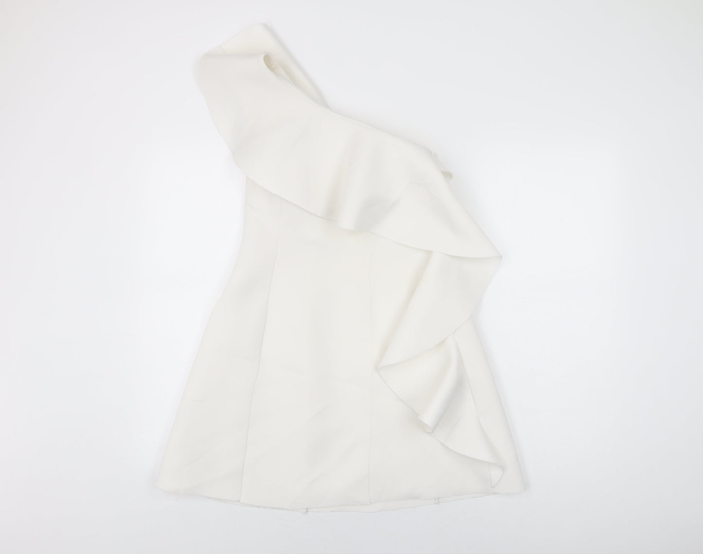 ASOS Womens White Polyester Skater Dress Size 10 One Shoulder Zip