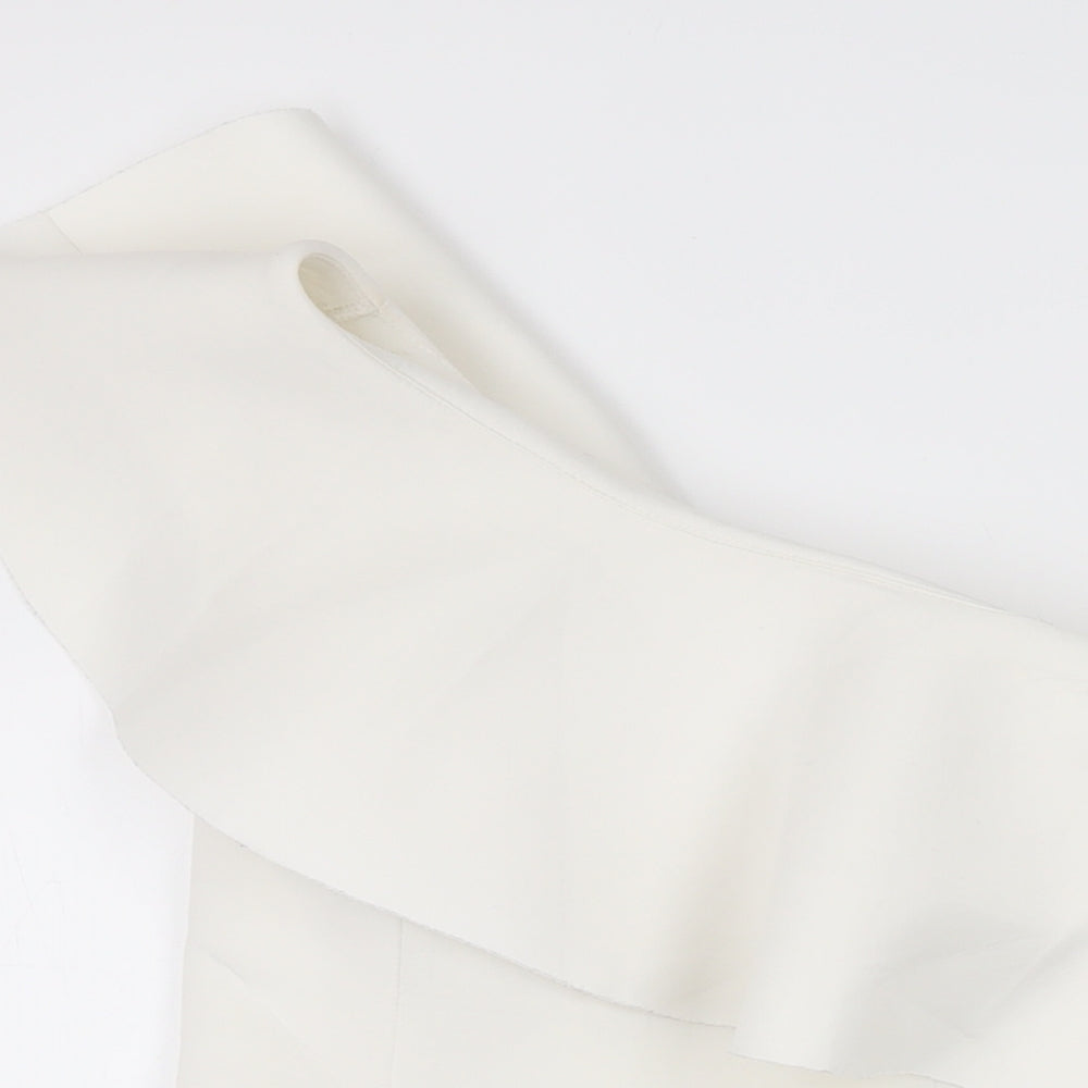 ASOS Womens White Polyester Skater Dress Size 10 One Shoulder Zip