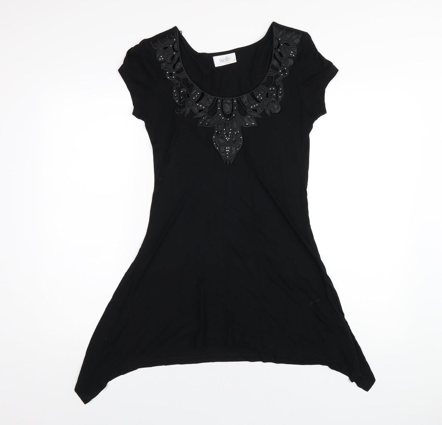 Wallis Womens Black Viscose A-Line Size 8 Scoop Neck Pullover