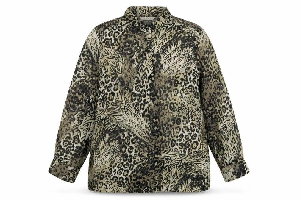 ELVI Womens Multicoloured Animal Print Polyester Basic Button-Up Size 22 Round Neck