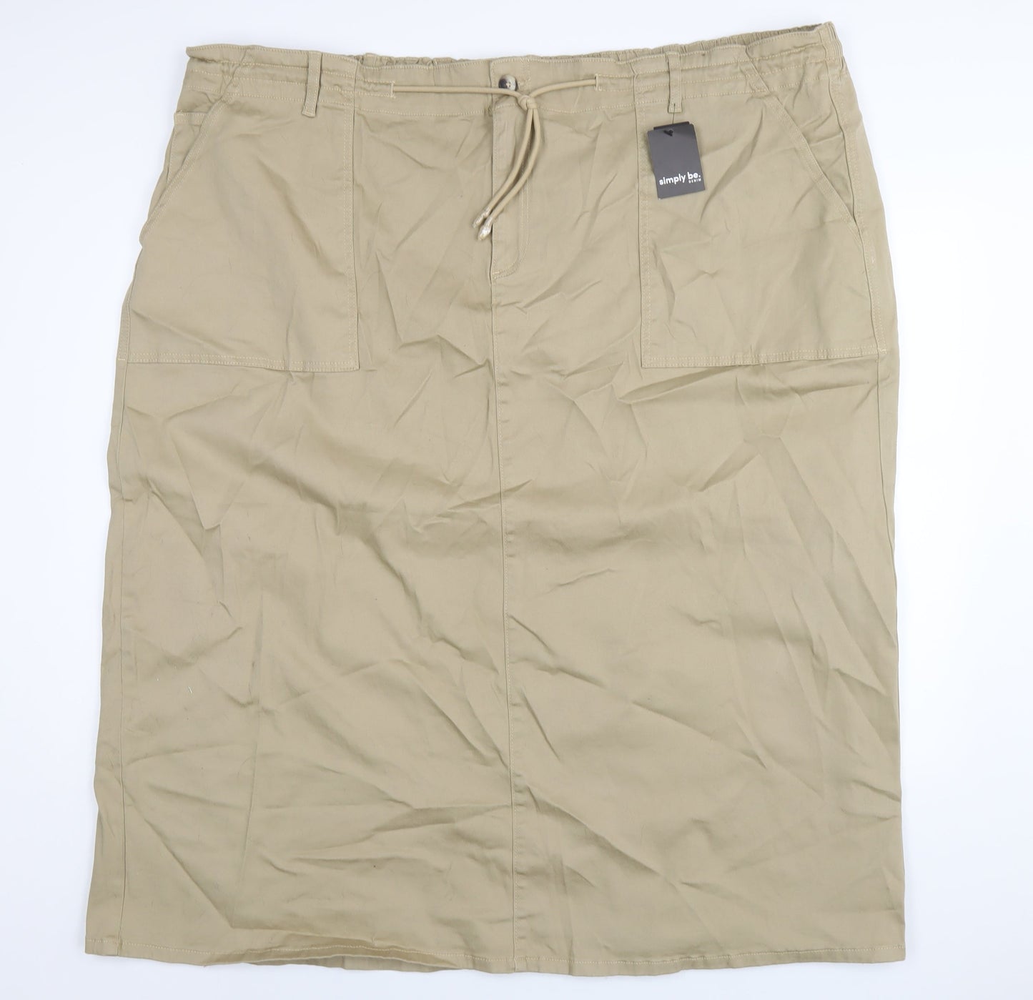 Simply Be Womens Beige Cotton A-Line Skirt Size 30 Zip