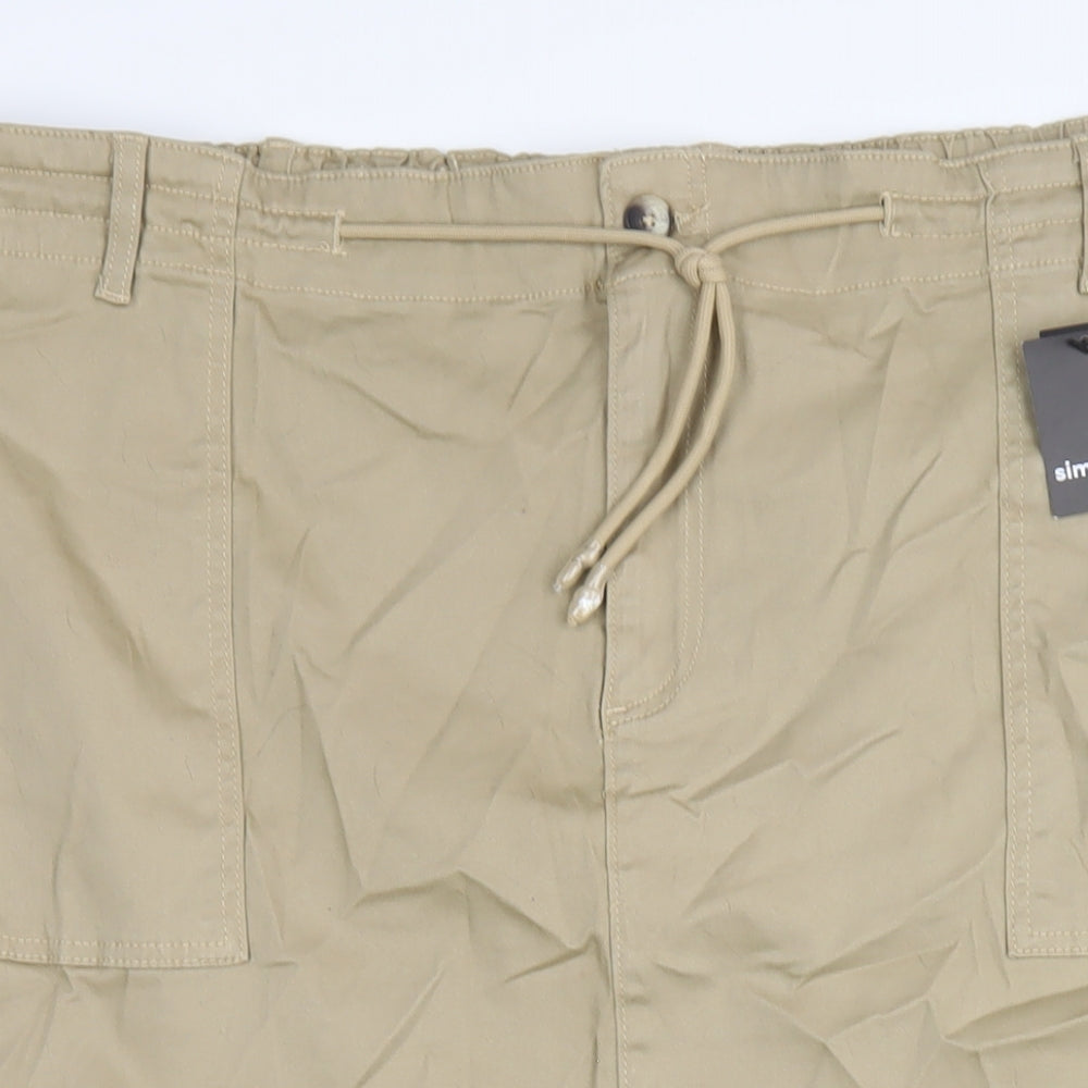 Simply Be Womens Beige Cotton A-Line Skirt Size 30 Zip