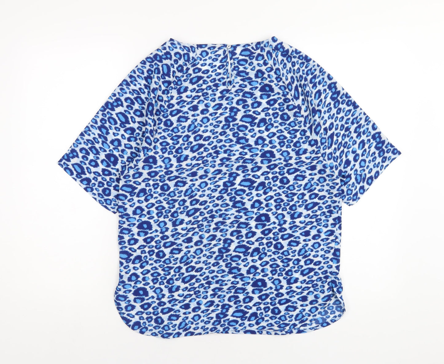 Marks and Spencer Womens Blue Animal Print Polyester Basic T-Shirt Size 8 Round Neck
