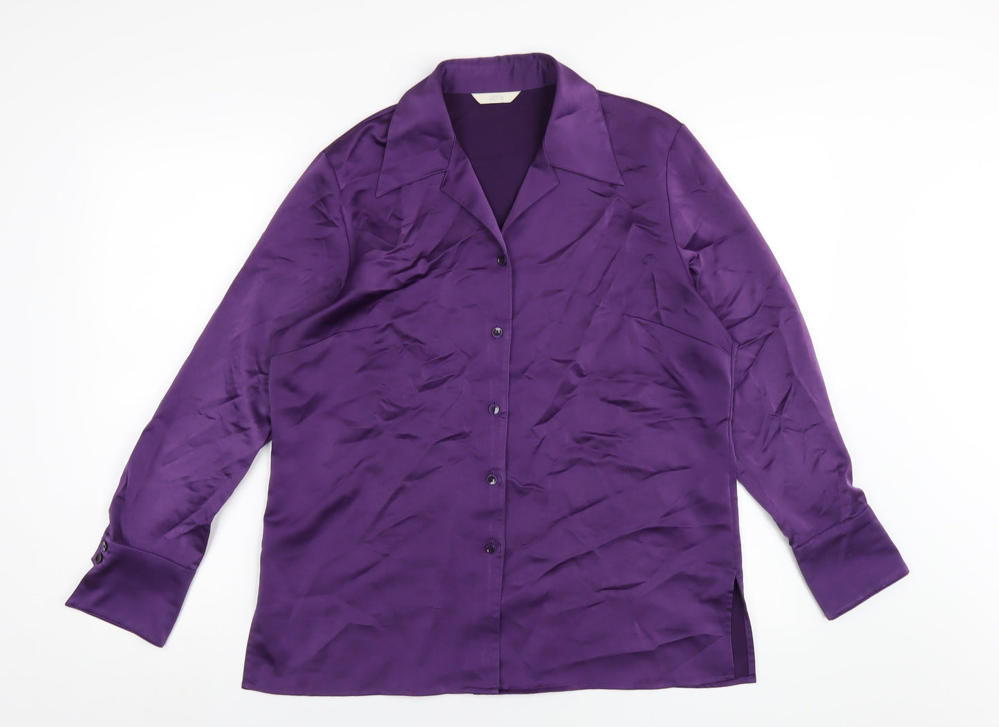 Marks and Spencer Womens Purple Polyester Basic Button-Up Size 14 Collared