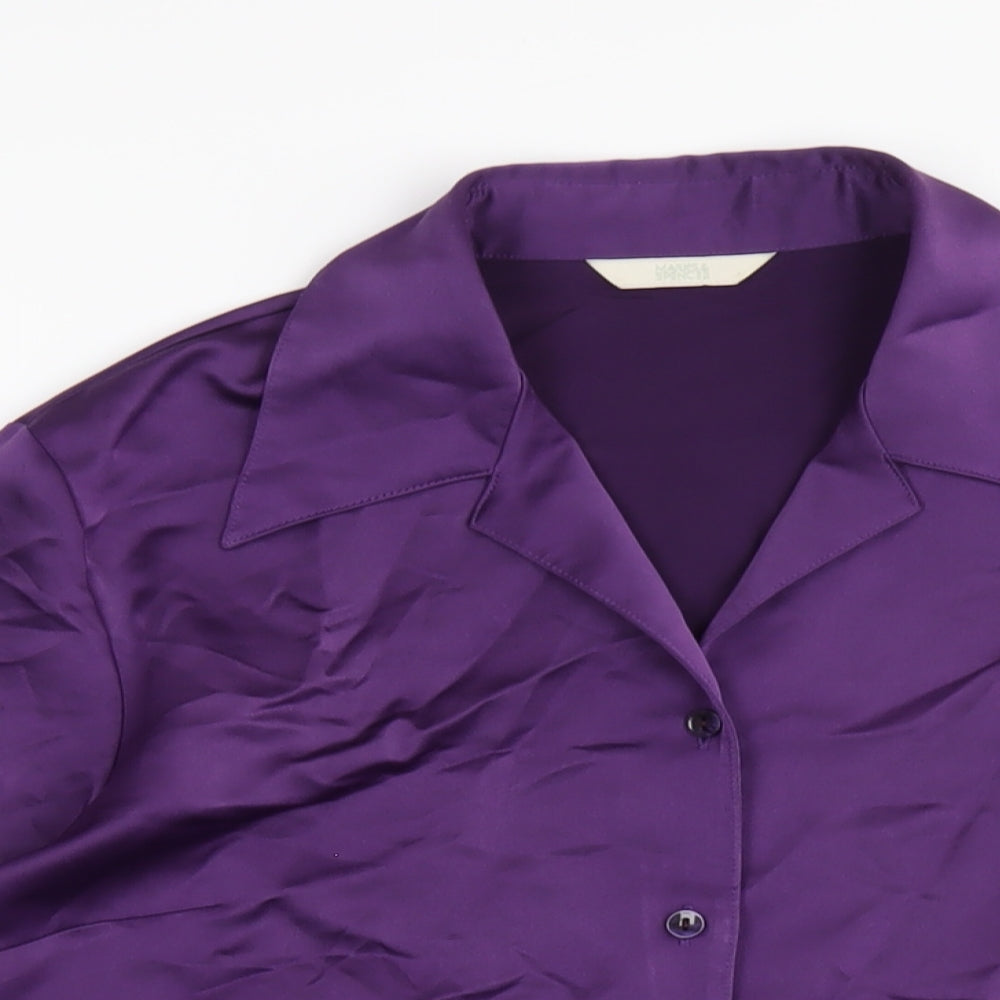 Marks and Spencer Womens Purple Polyester Basic Button-Up Size 14 Collared