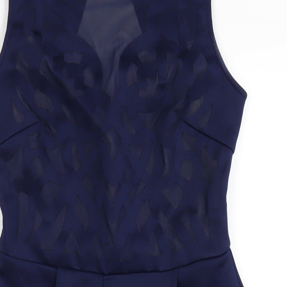 Lipsy Womens Blue Polyester Bodycon Size 10 Round Neck Zip