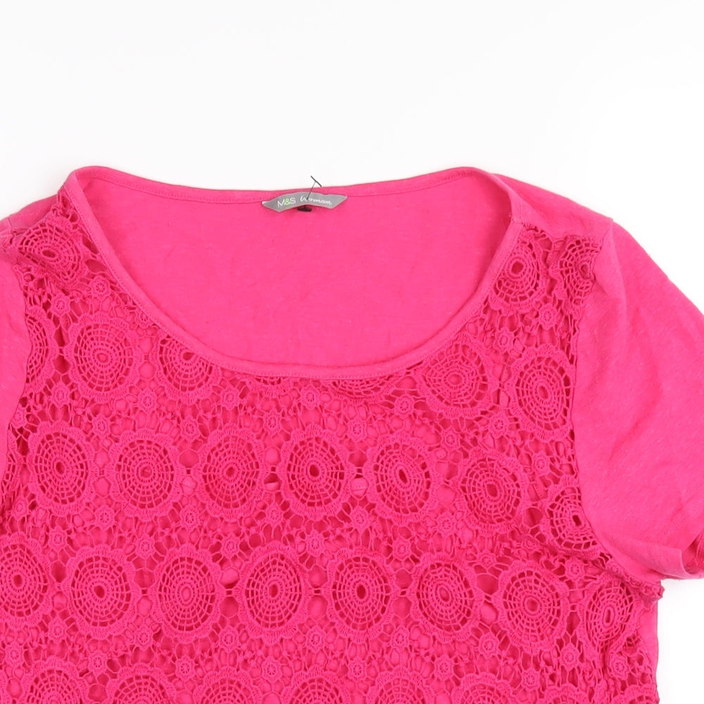 Marks and Spencer Womens Pink Polyester Basic T-Shirt Size 12 Round Neck