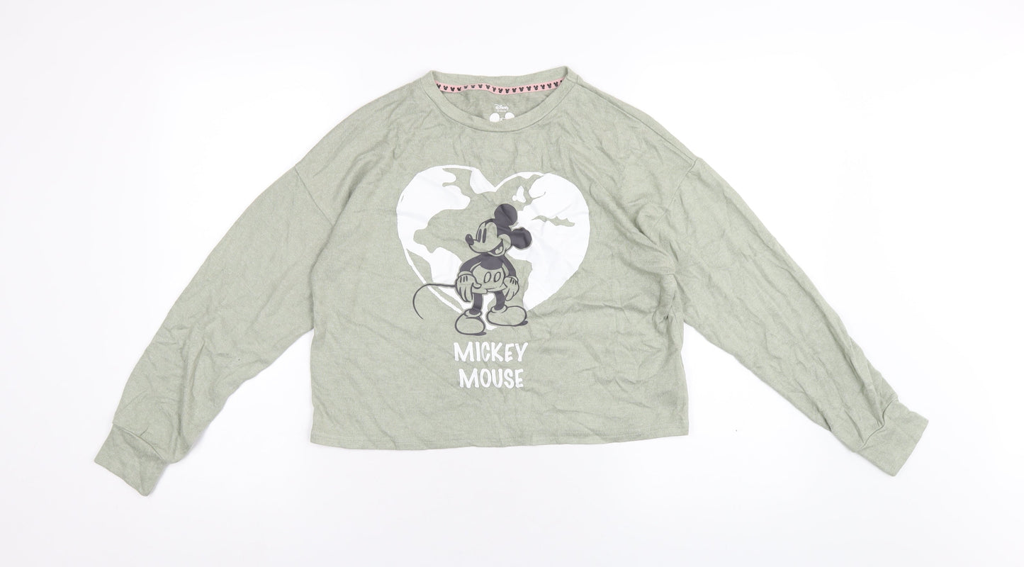 Disney Womens Green Viscose Cropped T-Shirt Size S Round Neck - Mickey Mouse