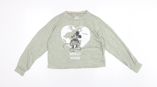 Disney Womens Green Viscose Cropped T-Shirt Size S Round Neck - Mickey Mouse