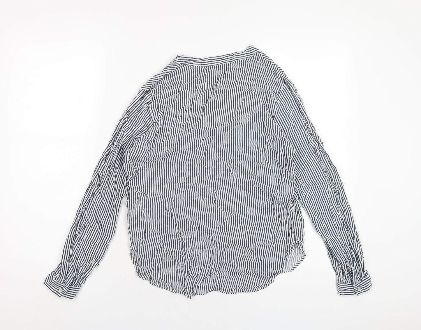 Marks and Spencer Womens Blue Striped Viscose Basic T-Shirt Size 10 V-Neck