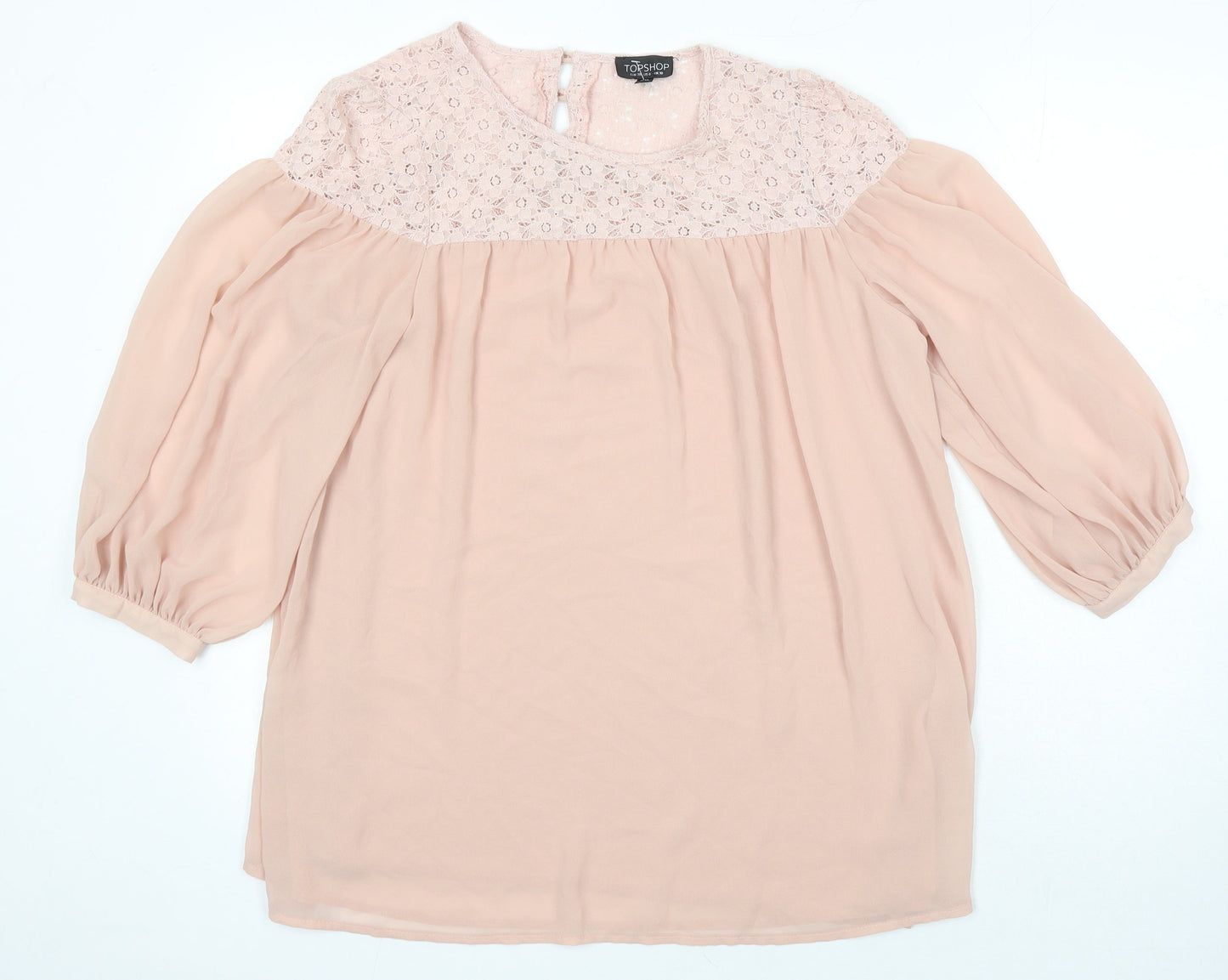 Topshop Womens Pink Polyester Tunic Blouse Size 10 Scoop Neck - Lace Detail