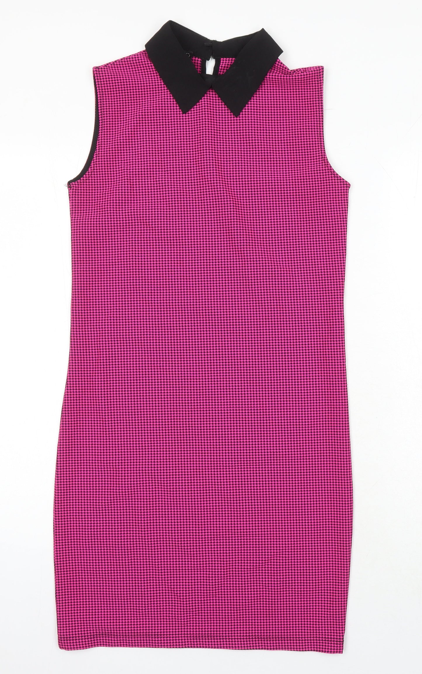 Saygi Womens Multicoloured Houndstooth Polyester Blend Shift Size L Collared