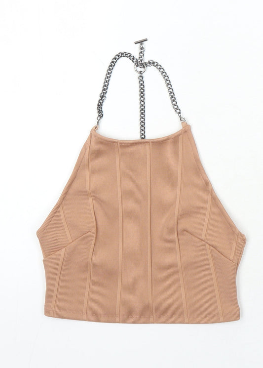 Top Shop Womens Brown Polyester Cropped Blouse Size 5XL Square Neck - Chain Detail