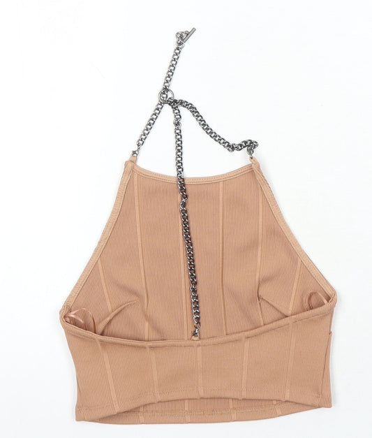 Top Shop Womens Brown Polyester Cropped Blouse Size 5XL Square Neck - Chain Detail