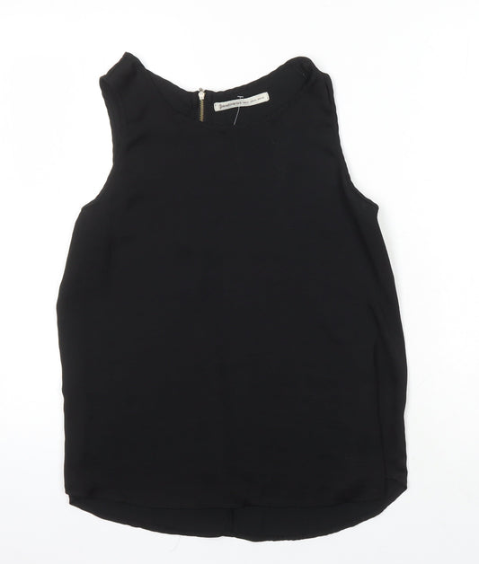 Stradivarius Womens Black Herringbone Cotton Blend Tunic Blouse Size XL Round Neck