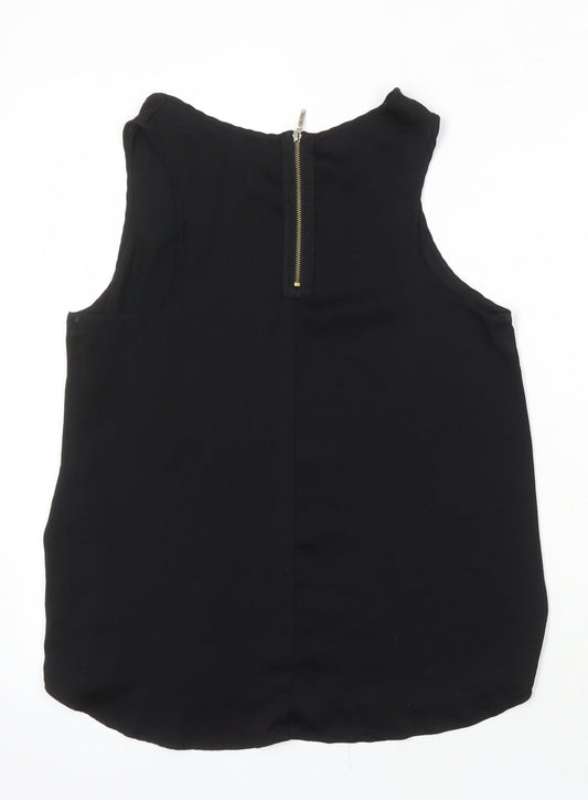 Stradivarius Womens Black Herringbone Cotton Blend Tunic Blouse Size XL Round Neck