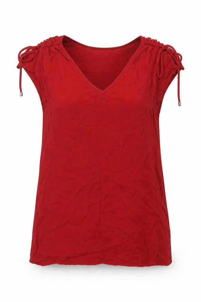 Q/S Womens Red Viscose Tunic Blouse Size 10 V-Neck