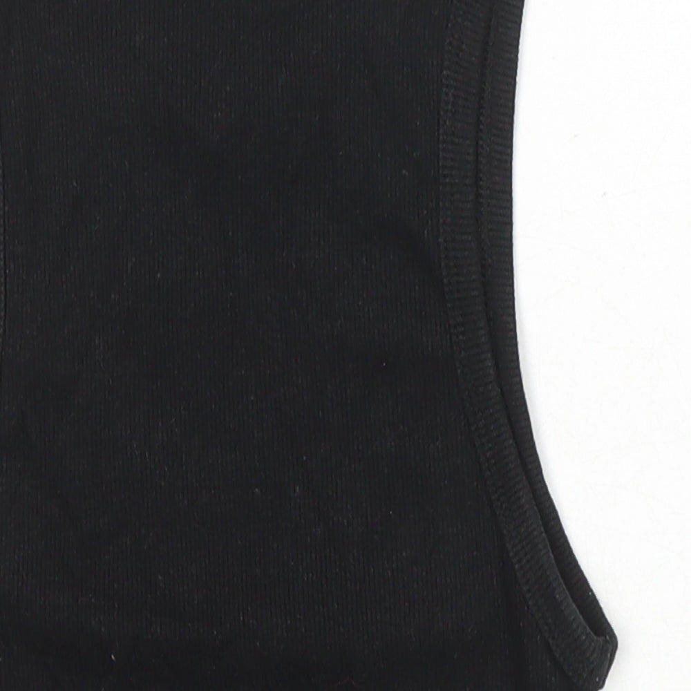 Zara Womens Black Cotton Basic T-Shirt Size 6 Scoop Neck