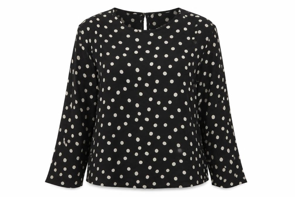 Marks and Spencer Womens Black Polka Dot Viscose Basic Blouse Size 12 Round Neck