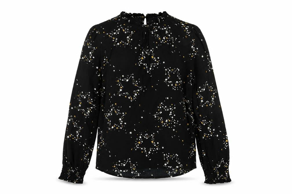 Marks and Spencer Womens Black Geometric Viscose Basic Blouse Size 6 Round Neck