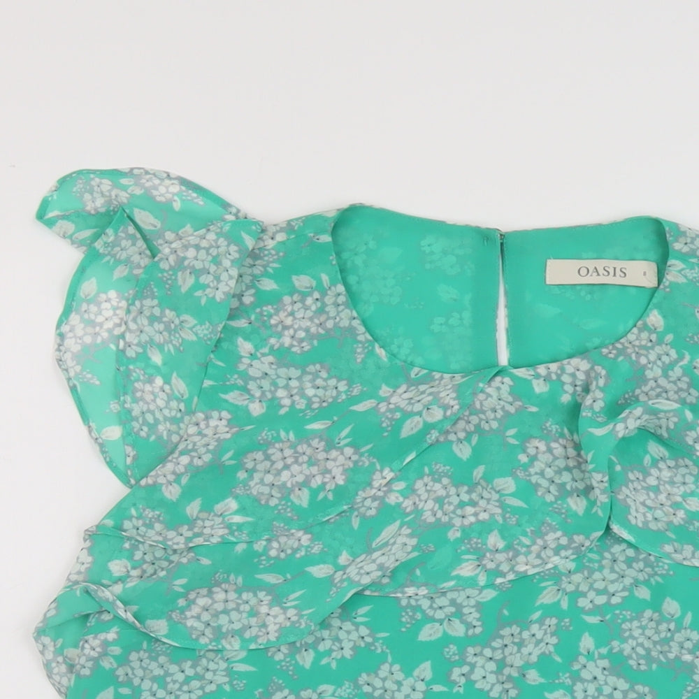 Oasis Womens Green Floral Polyester Basic Tank Size 8 Round Neck