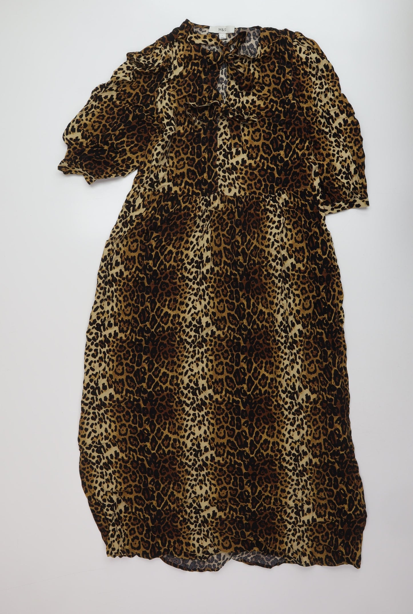 Marks and Spencer Womens Brown Animal Print Viscose A-Line Size 6 Crew Neck Tie