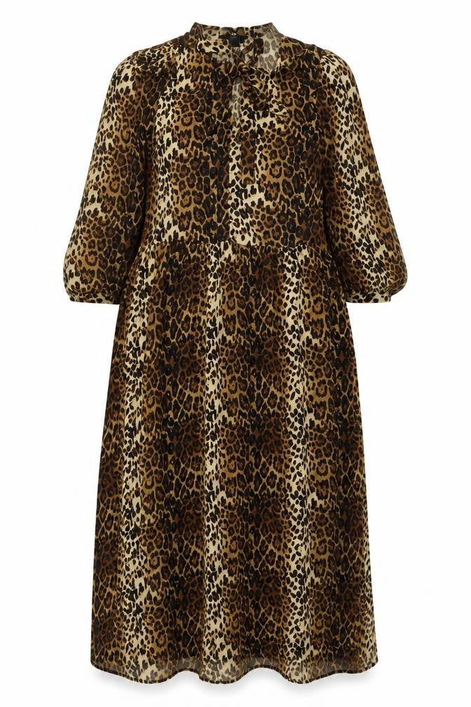 Marks and Spencer Womens Brown Animal Print Viscose A-Line Size 6 Crew Neck Tie