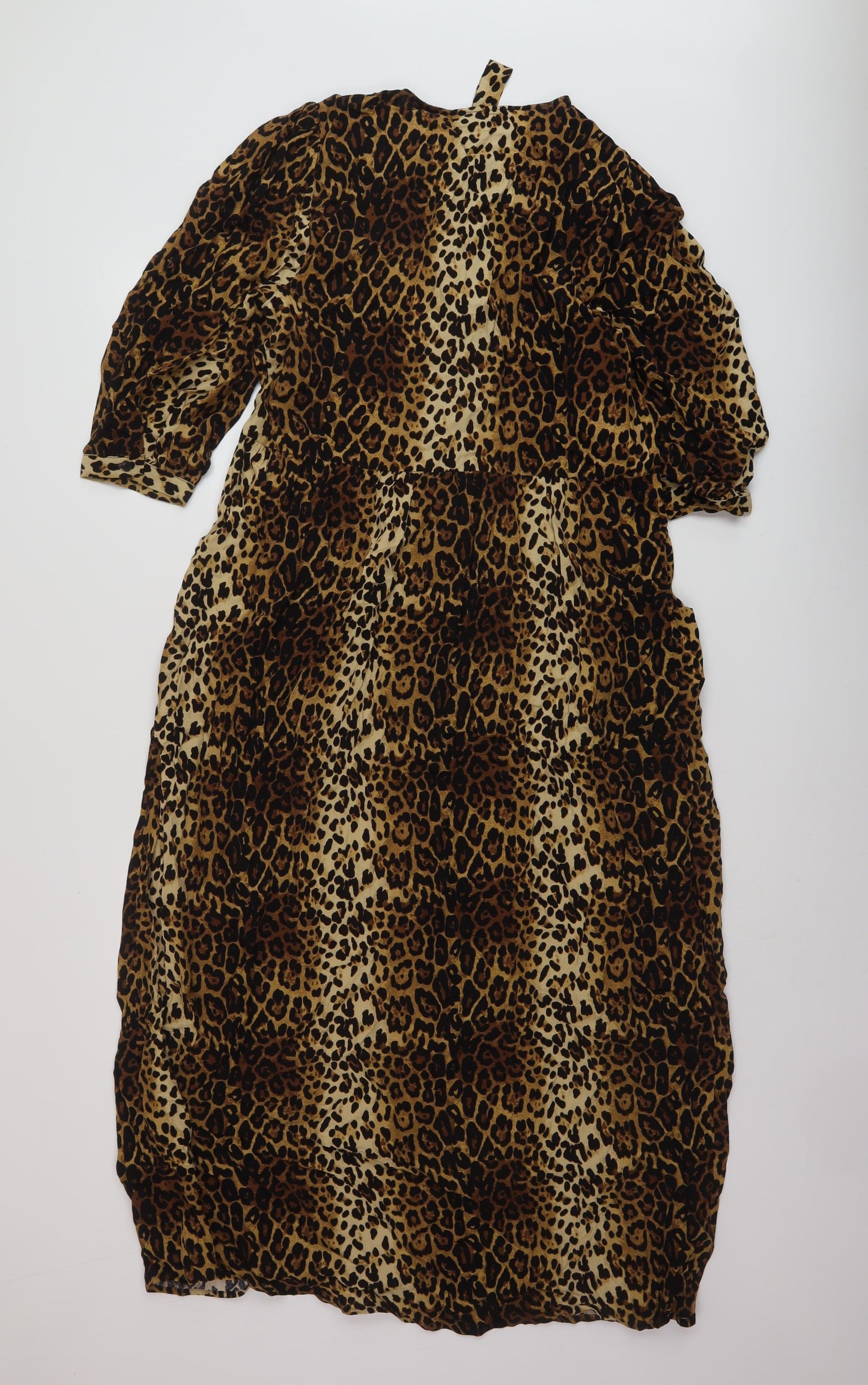 Marks and Spencer Womens Brown Animal Print Viscose A-Line Size 6 Crew Neck Tie