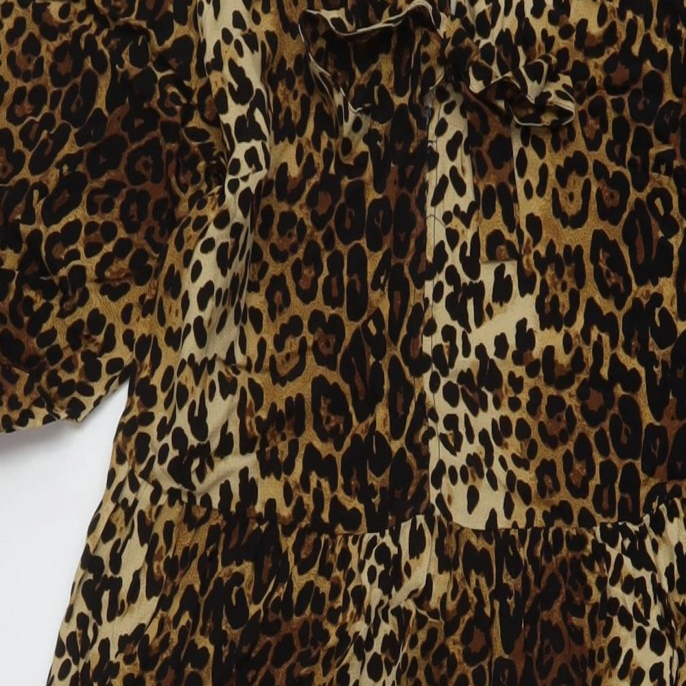 Marks and Spencer Womens Brown Animal Print Viscose A-Line Size 6 Crew Neck Tie