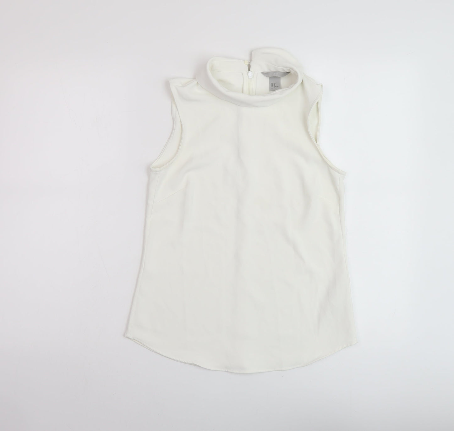 H&M Womens Ivory Polyester Basic T-Shirt Size 4 Collared