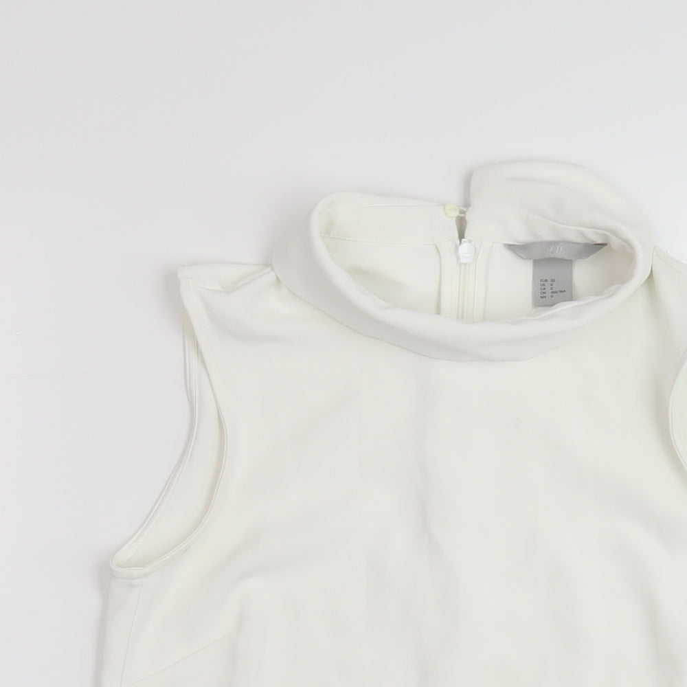 H&M Womens Ivory Polyester Basic T-Shirt Size 4 Collared