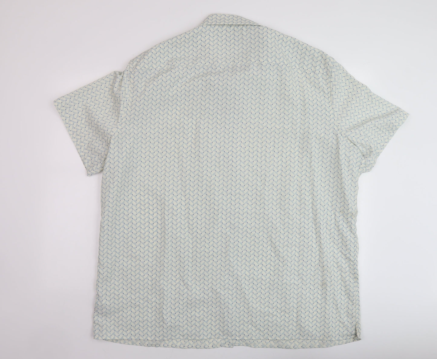 Marks and Spencer Mens Green Geometric Polyester Button-Up Size 3XL Collared Button