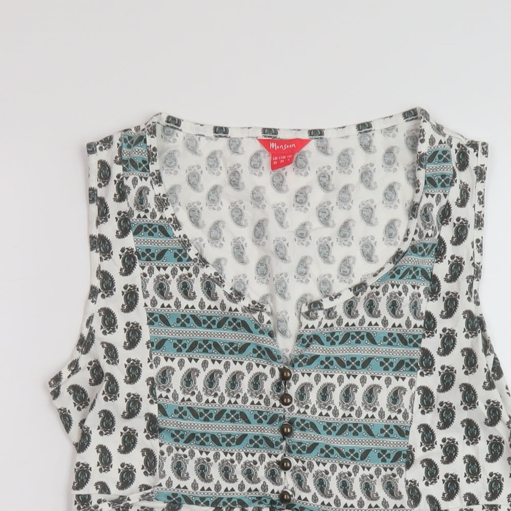 Monsoon Womens Multicoloured Geometric Cotton Basic Tank Size 10 Round Neck