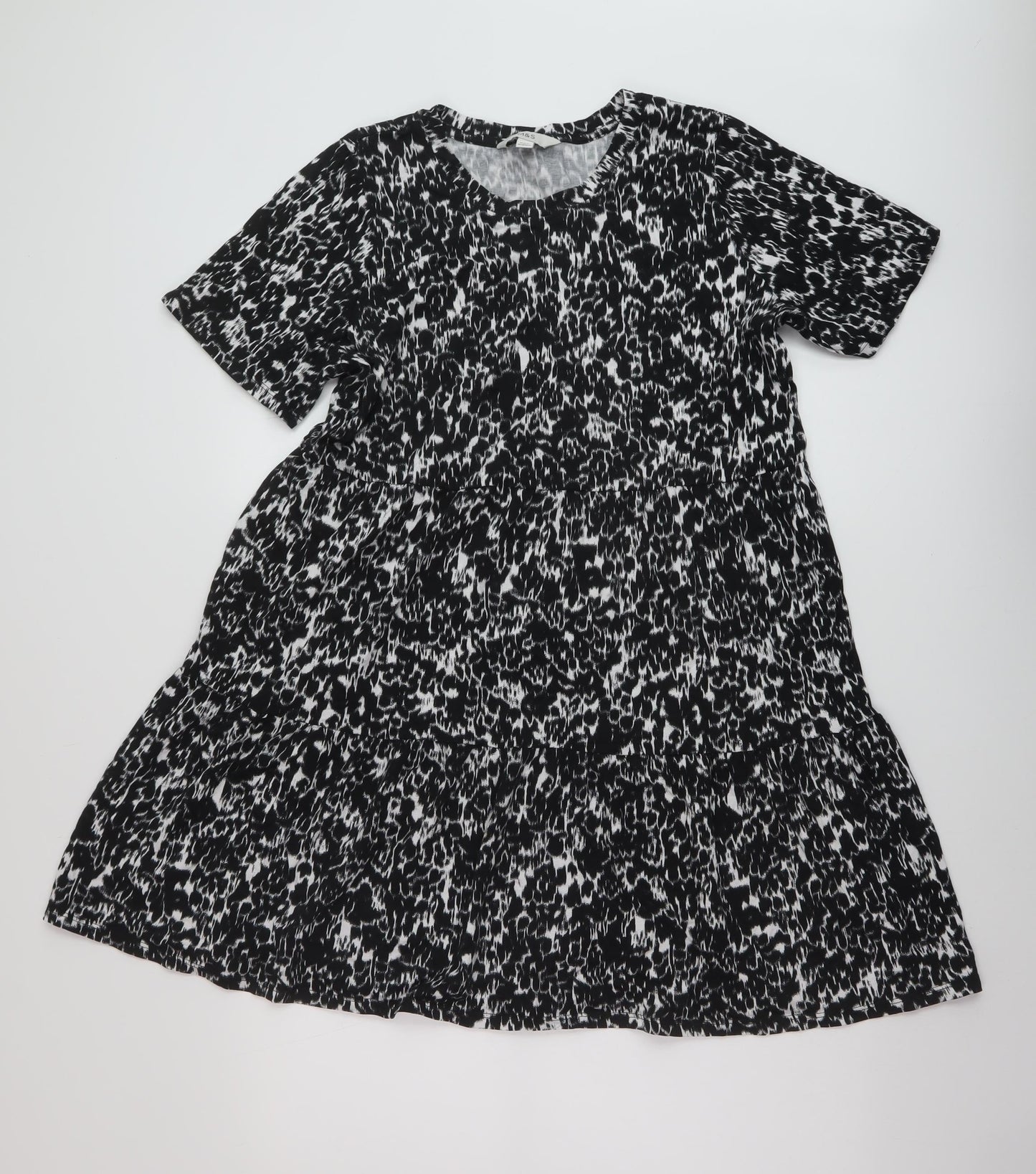 Marks and Spencer Womens Black Geometric Cotton A-Line Size 16 Round Neck Pullover