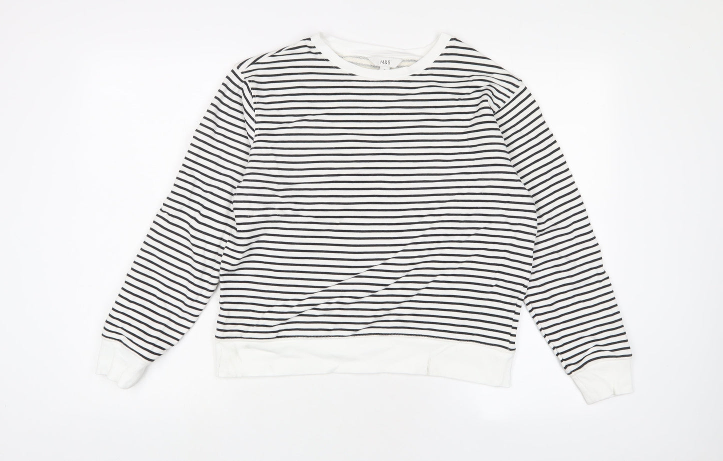 Marks and Spencer Womens White Striped Cotton Pullover Sweatshirt Size S Pullover