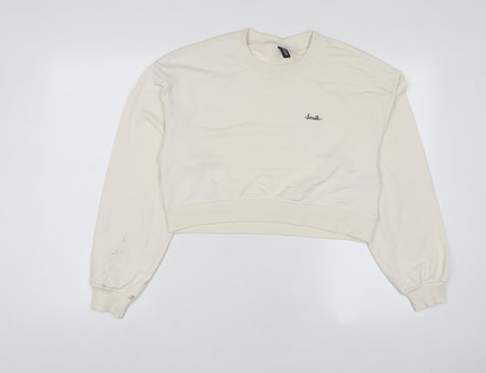 h&mq Womens Ivory Cotton Pullover Sweatshirt Size S Pullover
