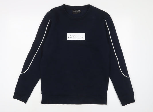 Closure Mens Blue Cotton Pullover Sweatshirt Size S