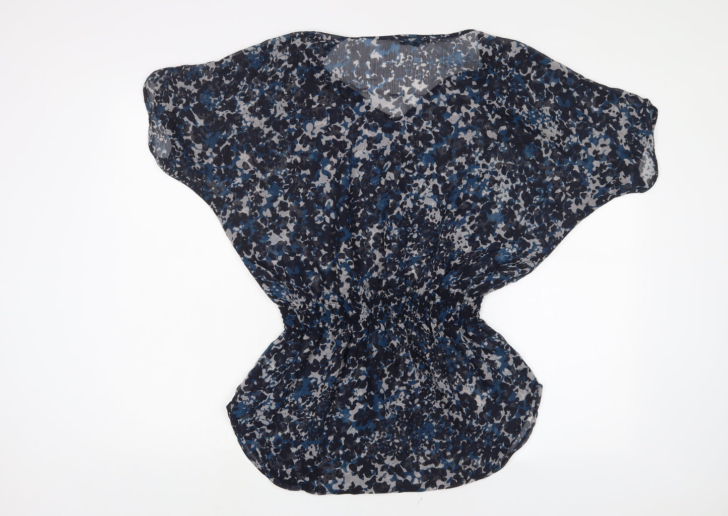 Express Womens Blue Geometric Polyester Tunic Blouse Size S V-Neck