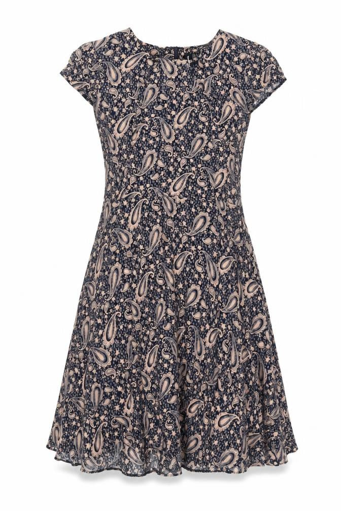 Izabel London Womens Blue Geometric Viscose A-Line Size 12 Crew Neck Zip
