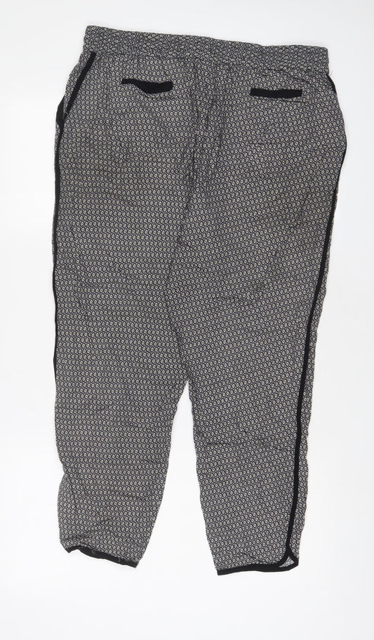 Anne Carson Womens Grey Geometric Viscose Trousers Size XL L26 in Regular Drawstring