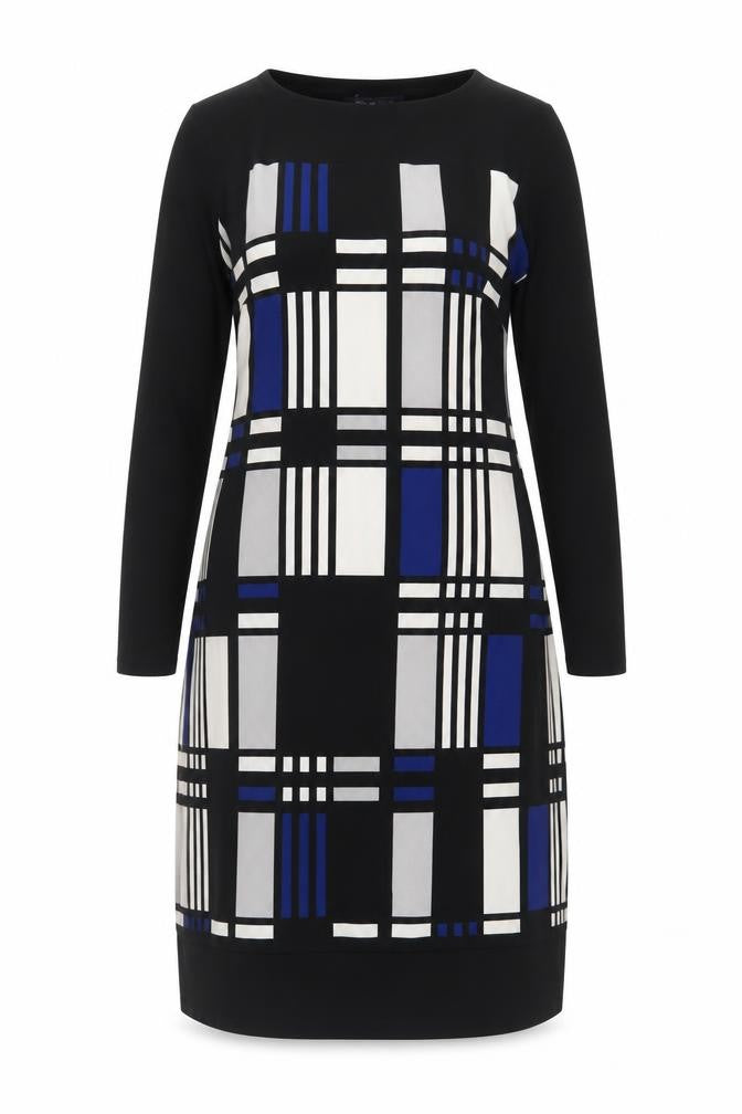 Marks and Spencer Womens Blue Geometric Polyester A-Line Size 12 Boat Neck Pullover