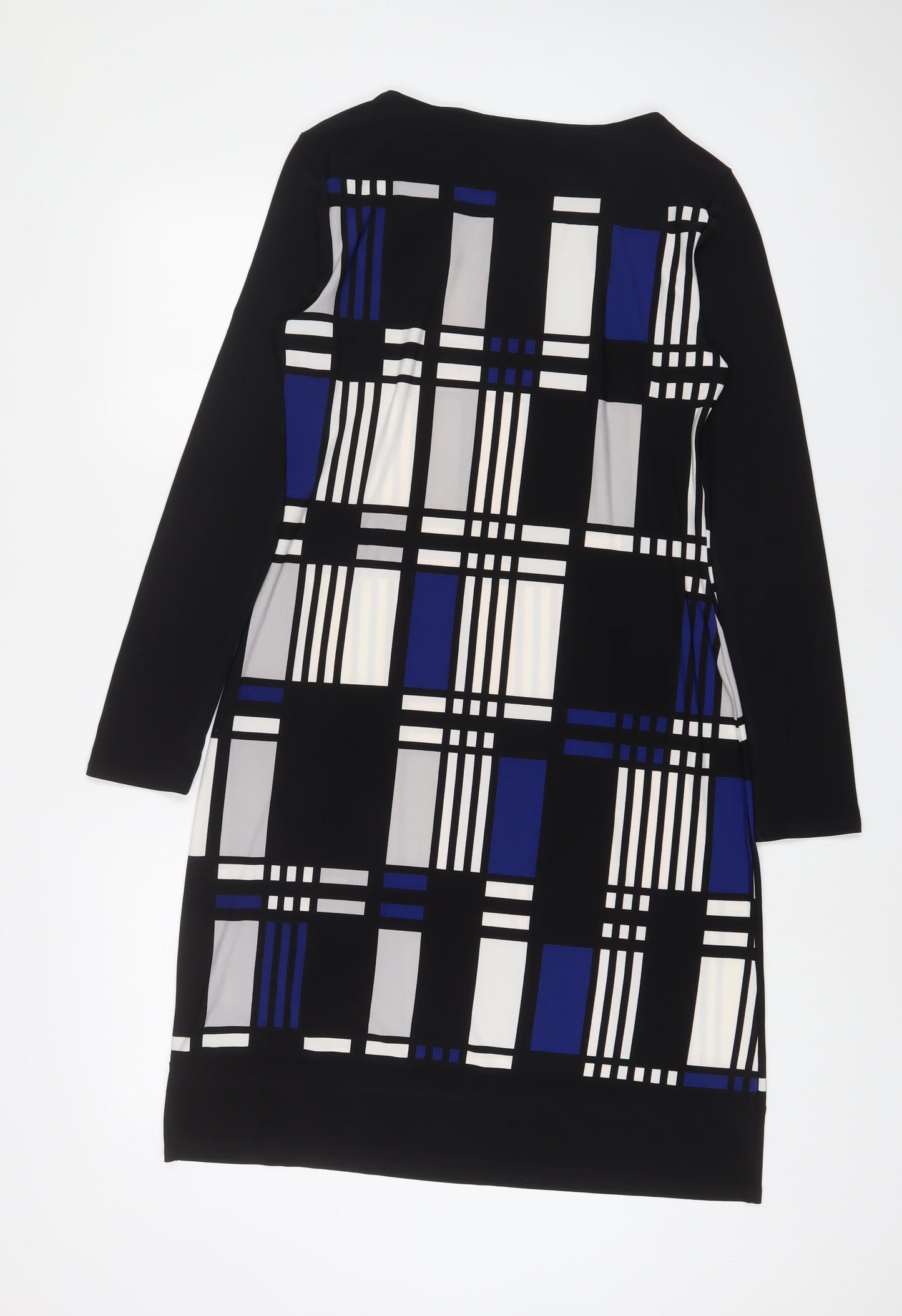 Marks and Spencer Womens Blue Geometric Polyester A-Line Size 12 Boat Neck Pullover