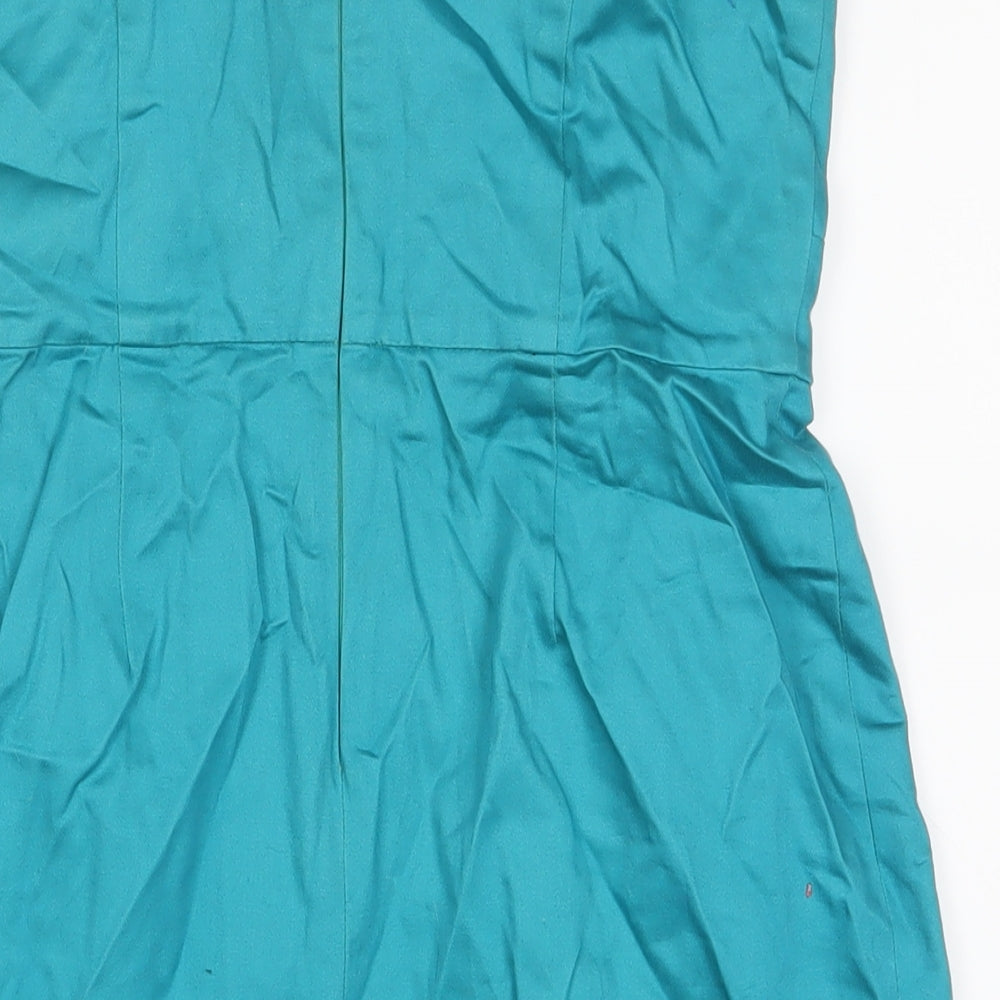 RISE Womens Blue Cotton A-Line Size 12 Off the Shoulder Zip - Pleated