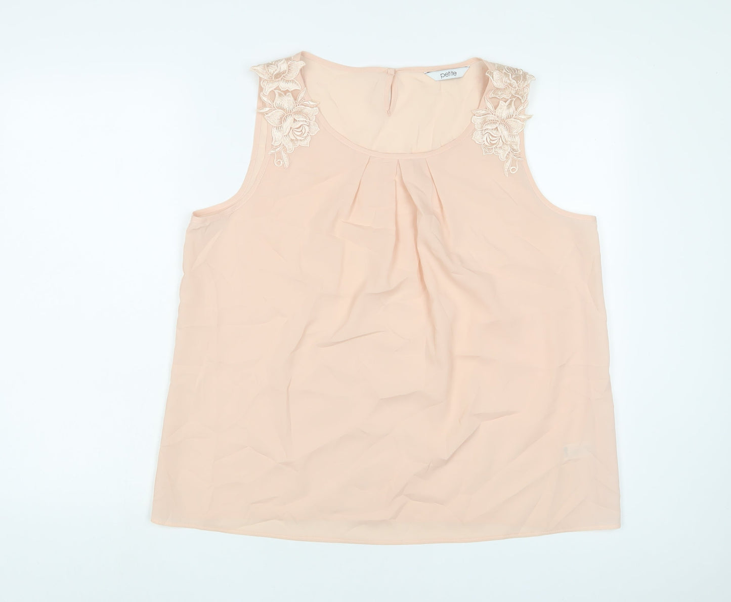 BHS Womens Beige Polyester Basic Tank Size 16 Scoop Neck - Embroidered, Pleated