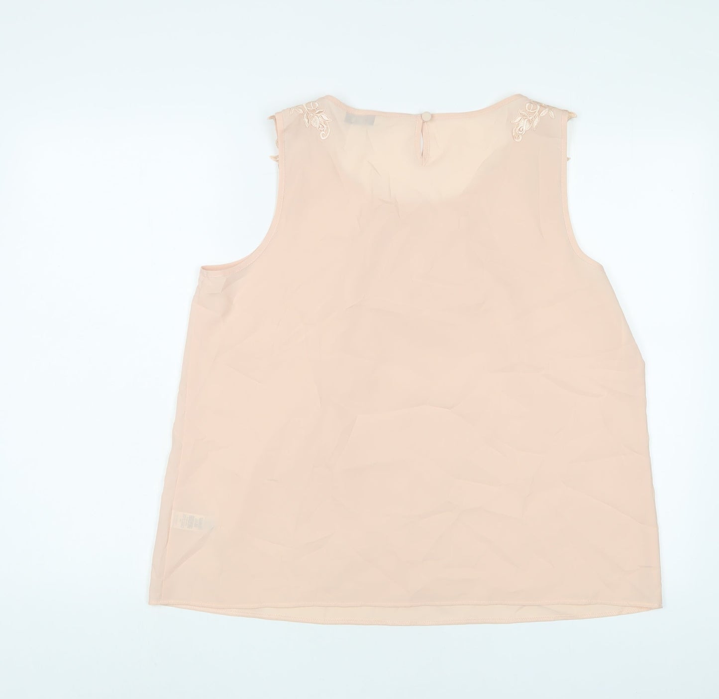 BHS Womens Beige Polyester Basic Tank Size 16 Scoop Neck - Embroidered, Pleated